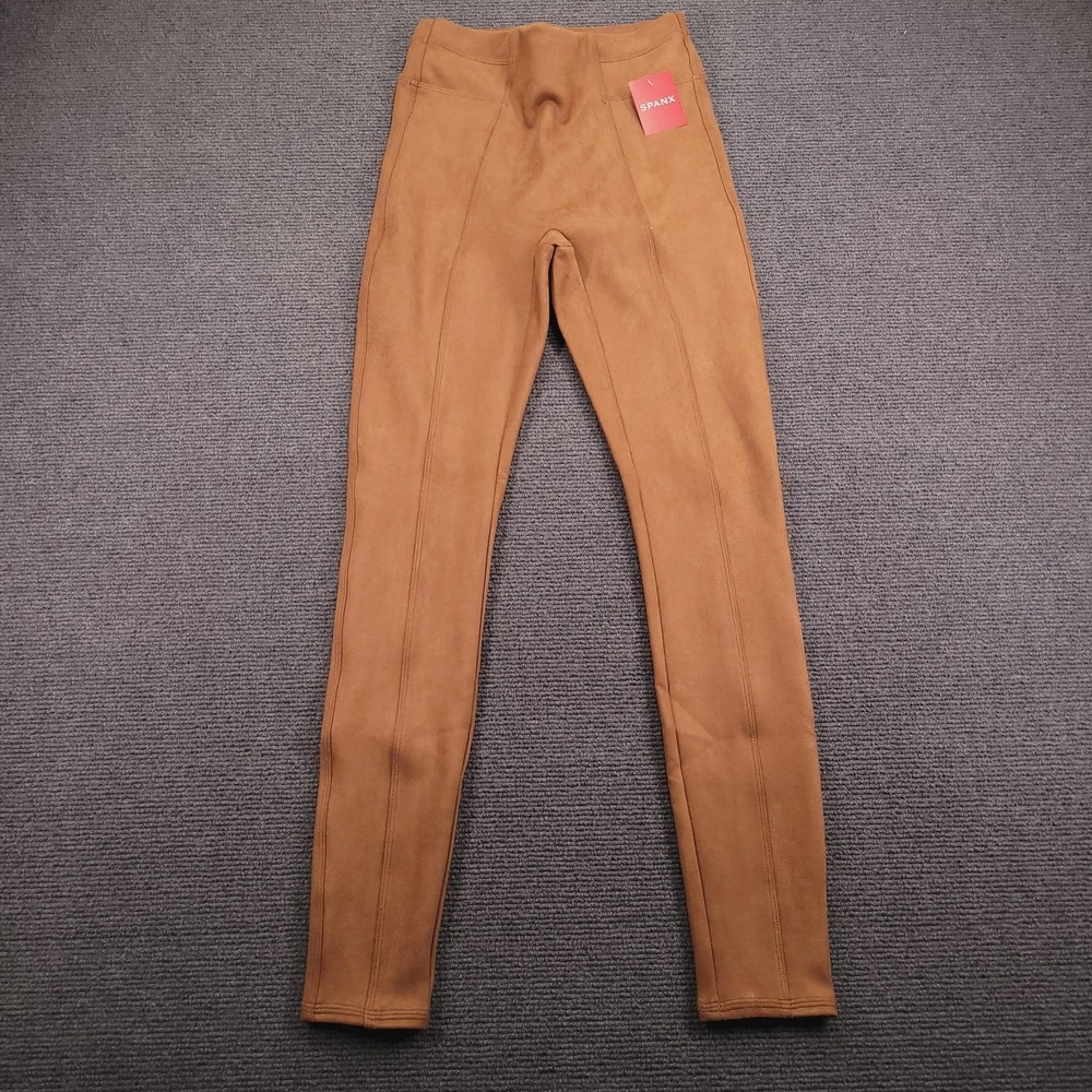SPANX Leggings Womens XS Caramel Faux Suede High Rise Ankle Stretch Pull On New